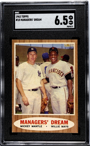 1962 Topps Managers Dream Mickey Mantle Willie Mays #18 SGC 6.5