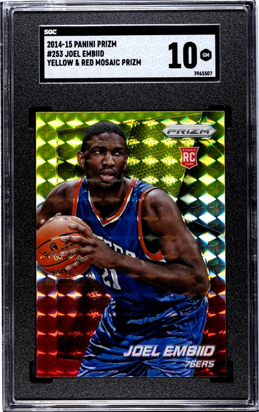 2014-15 Panini Prizm 253 Joel Embiid Yellow Red Mosaic Prizm_ SGC 10