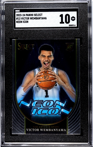 2023-24 Panini Select #13 Victor Wembanyama Neon Icon SGC 10 Gem Mint