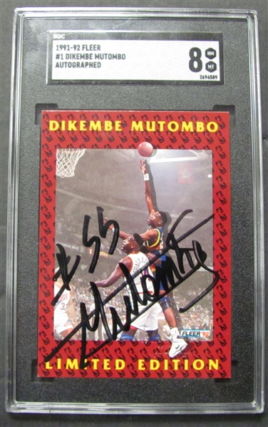 1991-92 Fleer Autographed Dikembe Mutombo Limited Edition #1 of 12 Basketball Card Graded SGC 8