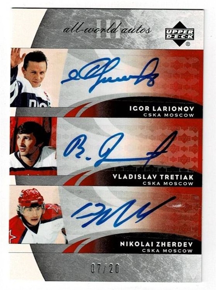 2004-05 Upper Deck All-World Autos Trios Vladislav Tretiak, Igor Larionov & Nikolai Zherdev 7/20