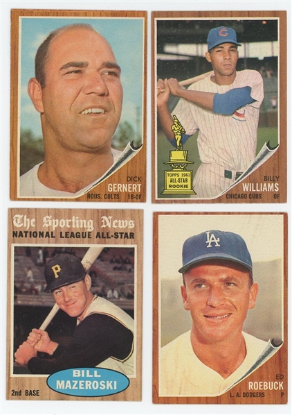 1962 Topps Mid-Grade Lot Billy Williams rookie #288, Bill Mazeroski All-Star #391, and two high numbers 535 and 536 EX-EX+