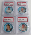 1963 Salada-Junket Lot of 7 PSA 8 Baseball Buttons: Leon Wagner, Norm Siebern, Rich Rollins, Jim Gentile, Milt Pappas, Jim Kaat, Ralph Terry