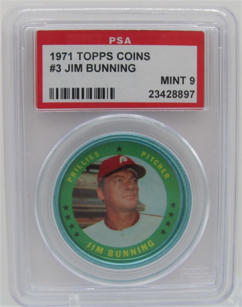 1971 Topps Coins #3 Jim Bunning PSA 9 Mint