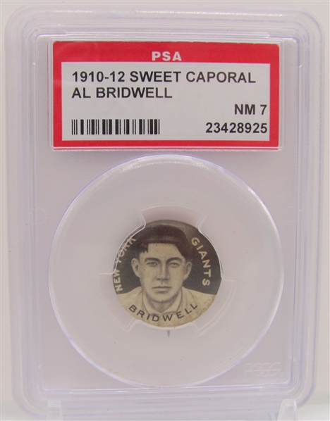 1910-12 Sweet Caporal Al Bridwell Pin PSA 7