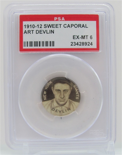 1910-12 Sweet Caporal Art Devlin Pin PSA 6