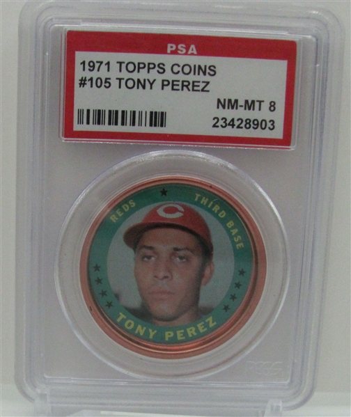 1971 Topps Coins #105 Tony Perez PSA 8