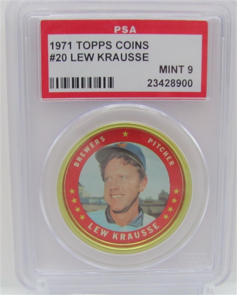 1971 Topps Coins #20 Lew Krausse PSA 9 Mint