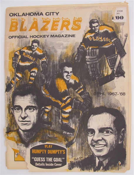 1967-68 Oklahoma City Blazers Official Hockey Magazine CPHL 