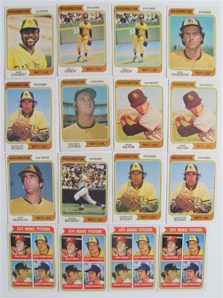 Lot of 18 1974 San Diego Padres Washington National League Cards 