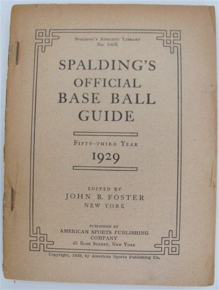 1929 Spaldings Official Baseball Guide