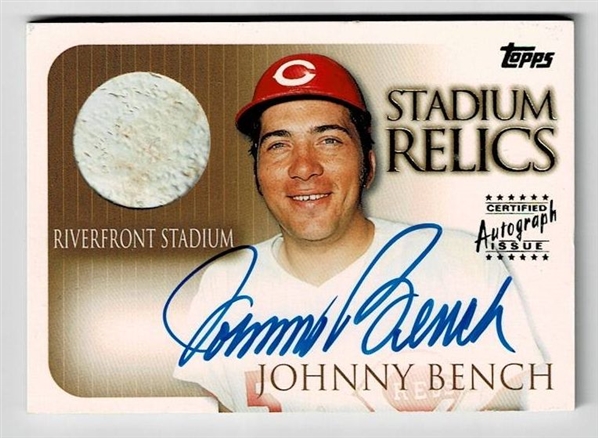 2000 Topps Stadium Relics Johnny Bench Autograph Riverfront Stadium Cincinnati Reds