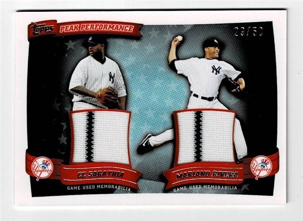 2010 Topps Peak Performance Dual Jersey Swatch Mariano Rivera and CC Sabathis #PPDR-SR 29/50