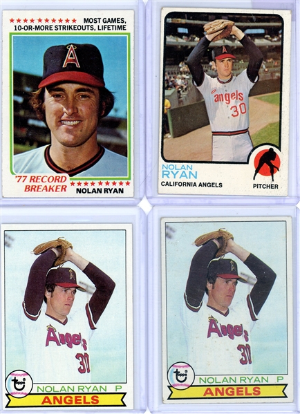 Lot of 4 Topps Nolan Ryan Baseball Cards 1973, 1978, 1979 EX to NM