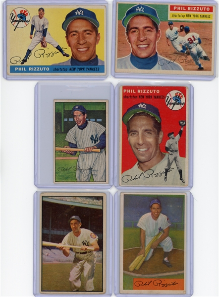 1950s Phil Rizzuto 6 Card Lot 1952-1956 Bowman & Topps G to VG-EX