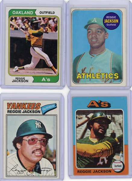 Lot of 4 Reggie Jackson Topps baseball cards 1969, 1974, 1975, 1977 G to EX-MT