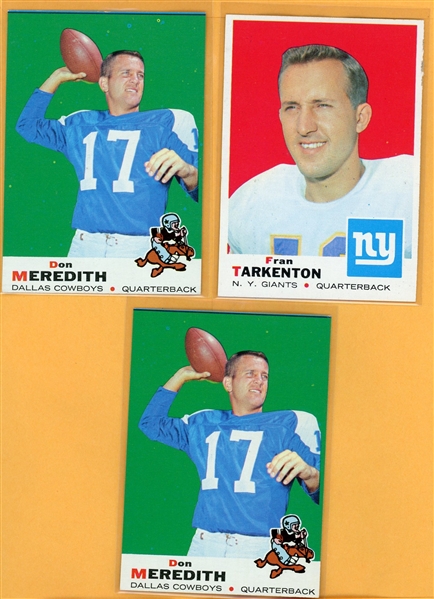 Lot of 3 Topps 1969 Football Cards Fran Tarkenton #150 and Don Meredith (2) #75 EX to EX-MT