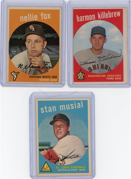 1959 Topps 3 Card Lot - Harmon Killebrew, Nellie Fox Stan Musial 