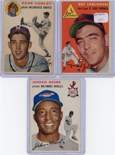 1954  Topps 3 Cart Lot: Ray Jablonski, Jehosie Heard, Gene Conley