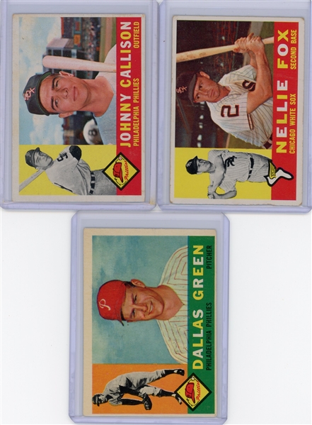 1960 Topps 3 Card Lot; Johnny Callison, Nellie Fox, Dallas Green