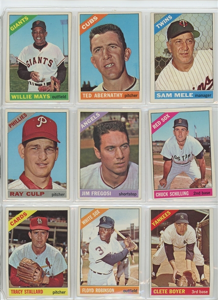 1966 Topps Complete Set Featuring Hank Aaron, Willie Stargell, Willie McCovey, Bob Clemente, Bob Gibson, Mickey Mantle, Willie Mays, Hank Aaron, and many more.  All high numbers included and in...