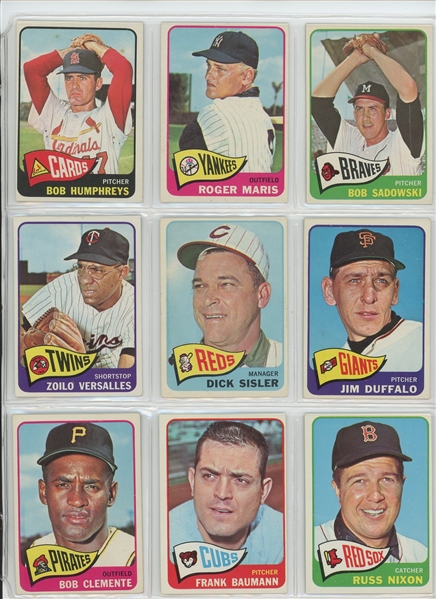 1965 Topps Complete Set Featuring Hank Aaron, Willie Stargell, Willie McCovey, Bob Clemente, Bob Gibson, Mickey Mantle, Willie Mays, Hank Aaron, Pete Rose, Steve Carlton RC and many more.  All high...