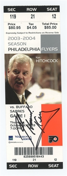 2003-04 Philadlephia Flyers Signed Ticket Ken Hitchcock