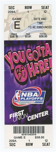 2001 Philadelphia 76ers Playoff Ticket vs. Indiana Pacers