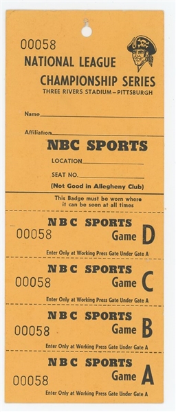 1974 Pittsburgh Pirates NLCS Press Pass