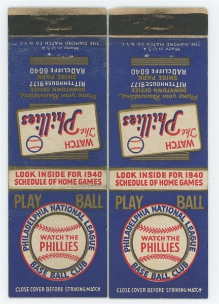 1940 Philadelphia Phillies Matchbook Schedules LOT OF 2