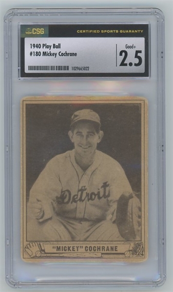 1940 Play Ball Mickey Cochrane #180 CGC 2.5 Good+