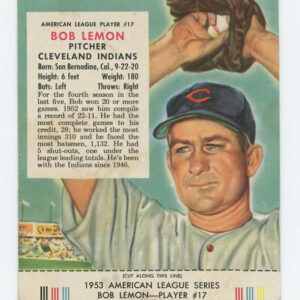 1953 Red Man Tobacco with Tab Bob Lemon AL #17