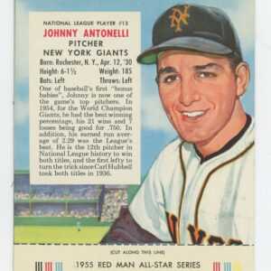 1955 Red Man Tobacco with Tab Johnny Antonelli NL #13