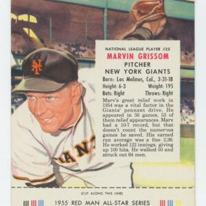 1955 Red Man Tobacco with Tab Marv Grissom NL #25