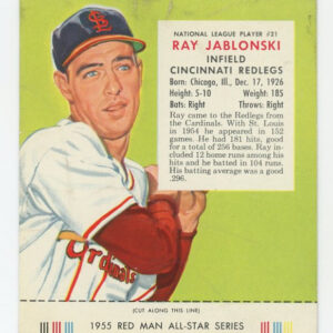 1955 Red Man Tobacco with Tab Ray Jablonski NL #21