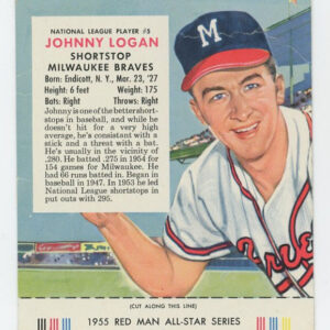 1955 Red Man Tobacco with Tab Johnny Logan NL #5