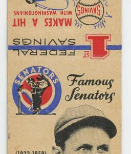 1959 1st Federal Savings Famous Senators Baseball Series Matchbooks Ossie Bluege