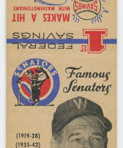 1959 1st Federal Savings Famous Senators Baseball Series Matchbooks Bucky Harris