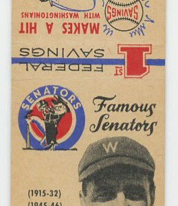 1959 1st Federal Savings Famous Senators Baseball Series Matchbooks Joe Judge