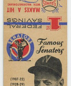1959 1st Federal Savings Famous Senators Baseball Series Matchbooks Clyde Milan