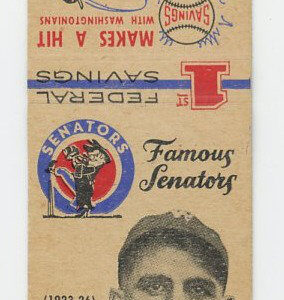 1959 1st Federal Savings Famous Senators Baseball Series Matchbooks Roger Peckinpaugh