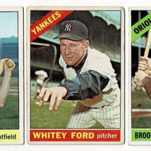 Lot of 3 1966 Topps HOFers Whitey Ford, Brooks Robinson, Al Kaline