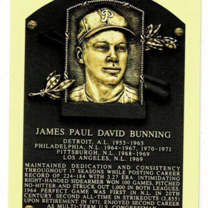 Jim Bunning Signed Yellow Hall of Fame Plaque