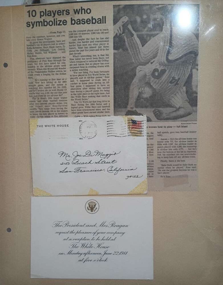 1981 White House Invitation of Joe DiMaggio LOA