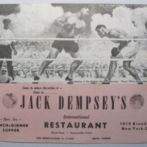 Jack Dempsey Restaurant Menu 1950s