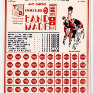 Vintage Basketball Punchboard Trade Stimulator Push Card Cigar Advertising