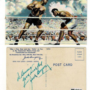 Jack Dempsey Signed Restaurant Postcard Fight with Jess Willard SGC