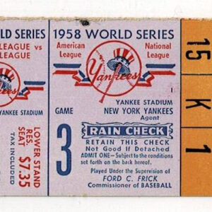 1958 New York Yankees vs. Milwaukee Braves World Series Ticket Stub Game 3