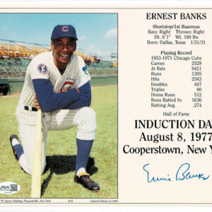 Ernie Banks Signed Induction Day Card Baseball Hall of Fame 500 HRs JSA