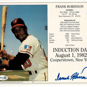 Frank Robinson Signed Induction Day Card Baseball Hall of Fame 500 HRs JSA